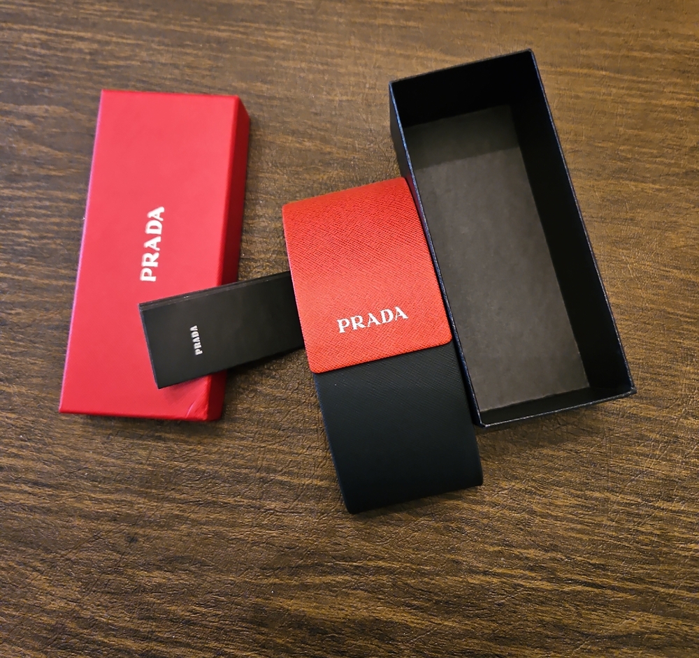 Prada Red and Black Glasses with Elegant Packaging